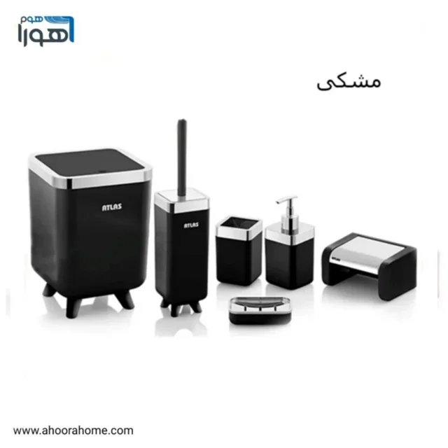 ست سرویس بهداشتی 6تکه اطلس مدل ژیوار مشکی کروم | کد 9647
